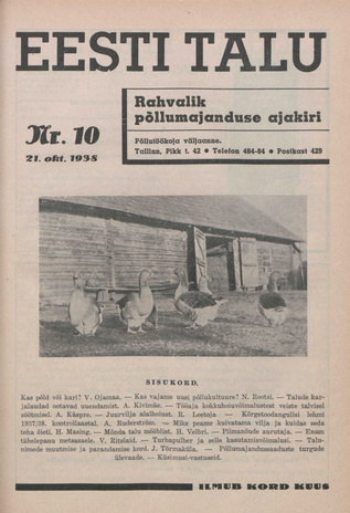 Eesti Talu : rahvalik põllumajanduse ajakiri ; 10 1938-10-21