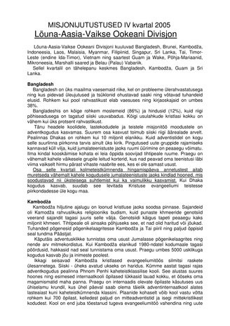 Lõuna-Aasia - Vaikse Ookeani Divisjon ; 4. kvartal (Misjonijutustused 2005)